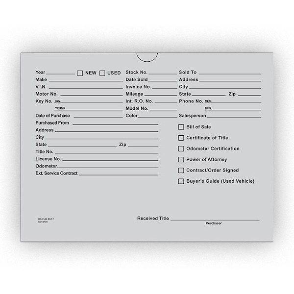 Car Dealer Depot Vhicl Deal Envelopes (Deal Jackets) Printed, 9" X 12", Dsa-546: Gray Pk 519-100 - main